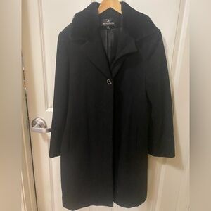 Braefair Black Women's PeaCoat with Jeweled Button